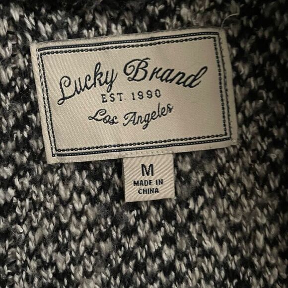 Lucky Brand Stargazer Chevron wool blend open long cardigan women’s M black gray - Picture 7 of 9